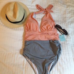 Cupshe Pink, Black & White One Piece Bathing Suit